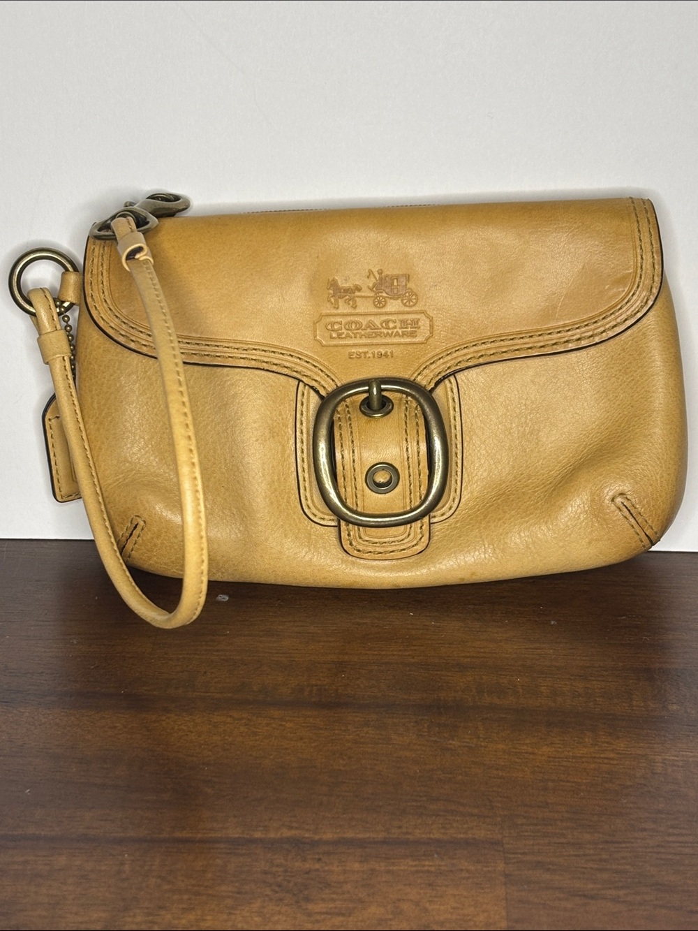 Coach Y2K Bleecker Natural Leather Buckle Flap Wristlet